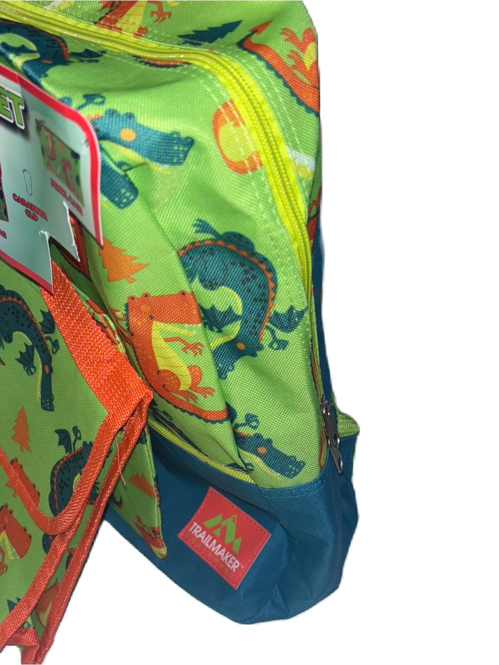 5 Piece Kids Boys Backpack Bag Back to School Set - Green & Orange Dragon Print - Picture 6 of 16